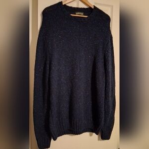 Orvis Men's Dark Navy Flecked Crewneck Sweater 100% Wool